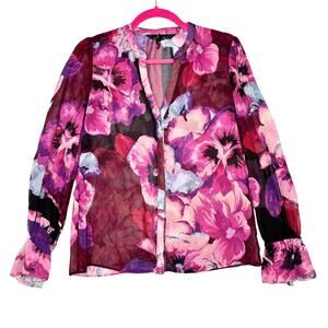 WHBM Floral Sheer Blouse XS
